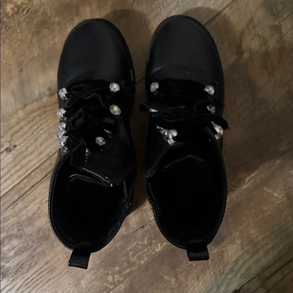 Art Class Kids Black Lace-Up Ankle Boots with Jewel Accents Girls Size 2